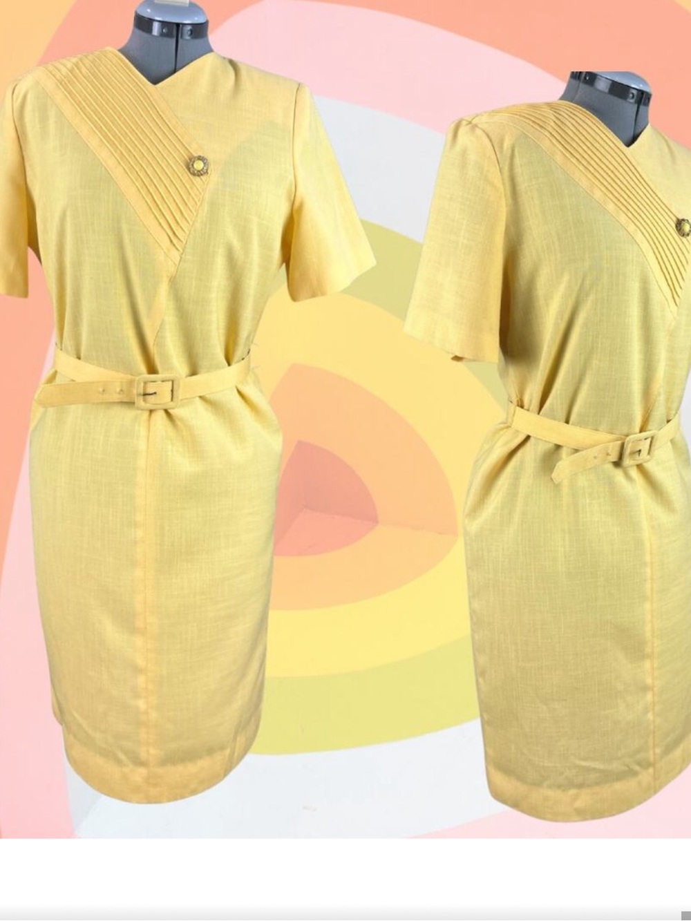 American Vintage Pale Yellow V‑Neck Midi Dress with Pintuck Detail